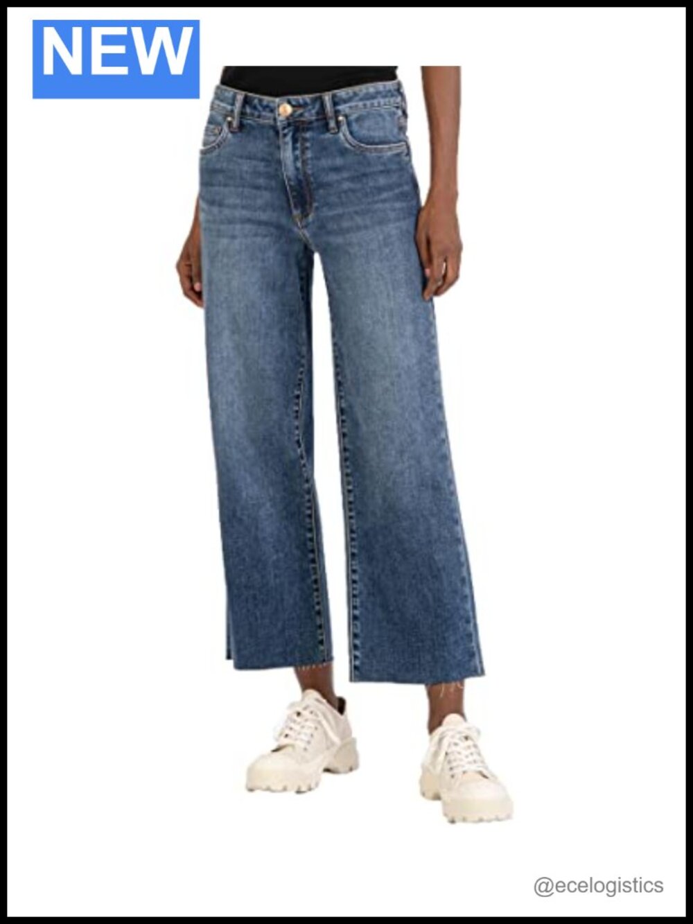 High Rise Wide Leg Cropped Culottes Jeans Cotton Blend Stretch Women's